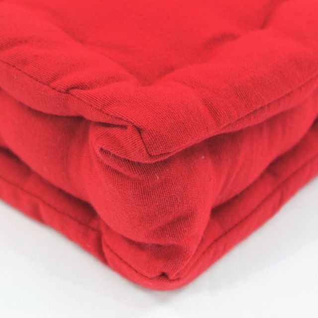 Poufs ALMERIA - Pouf tapissier en coton rouge 40x40