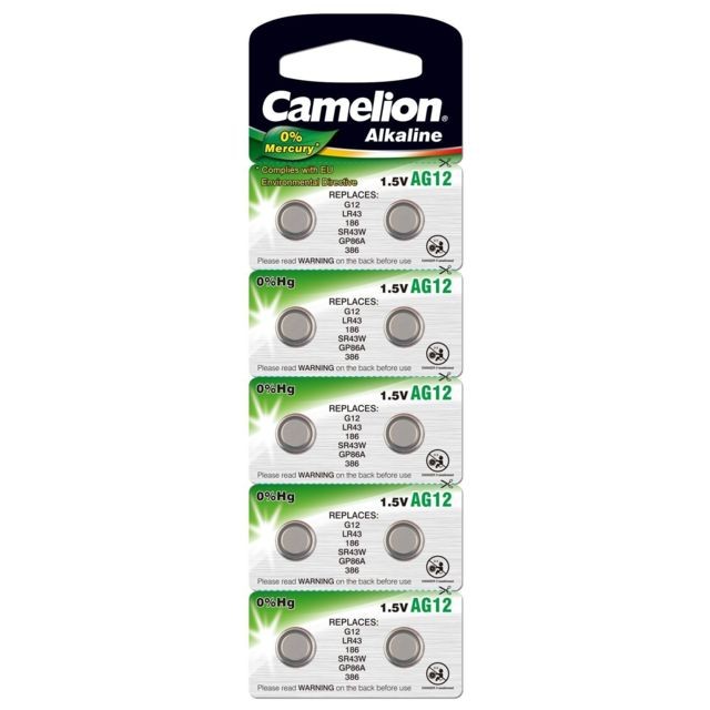 Camelion - Eunicell AG12 Lot de 10 piles bouton alcalines piles G12/LR43/LR43SW/LR1142 LR1142SW SR1142W de type 301/386 Camelion  - Camelion