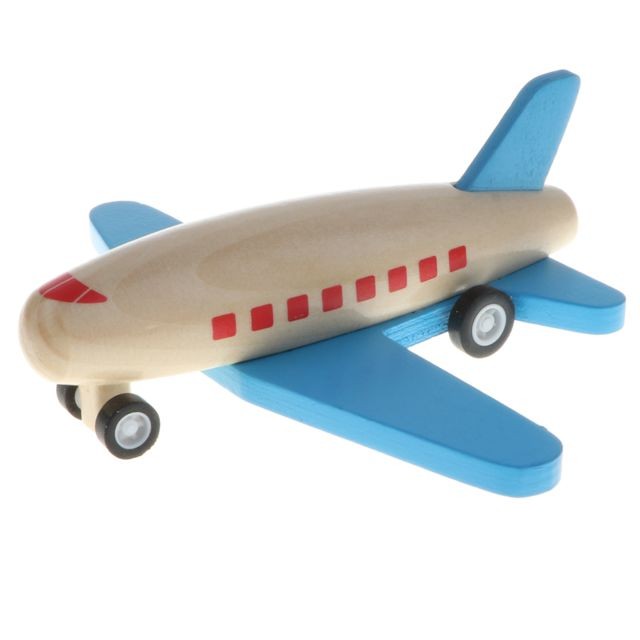 Jeux d'éveil marque generique Mini jouet en bois propulsé par friction d'avion de retour en arrière pour l'aile bleue de cadeau d'enfants