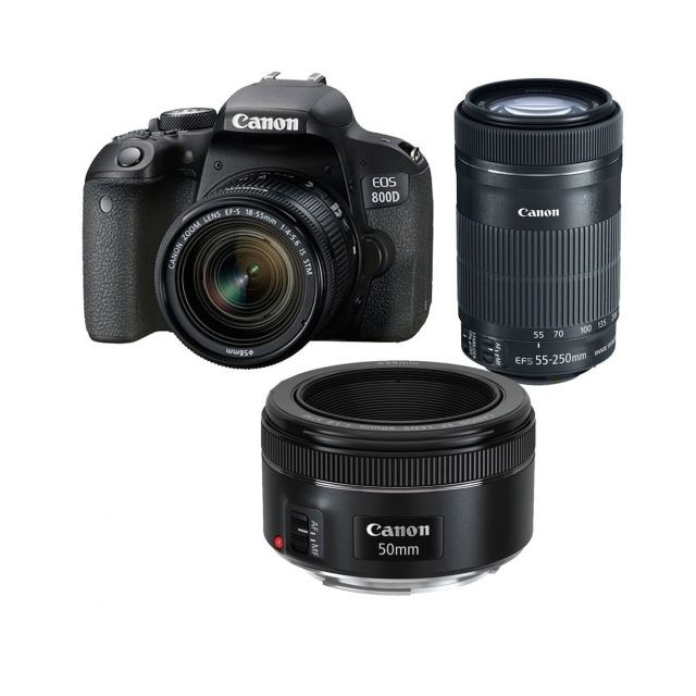 Canon - CANON EOS 800D KIT EF-S 18-55mm F4-5.6 IS STM+ EF-S 55-250mm F4-5.6 IS STM + EF 50mm F1.8 STM Canon  - Reflex Numérique