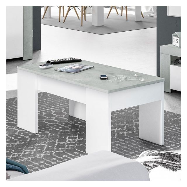 Dansmamaison - Table basse relevable Blanc/Béton ciré clair - OXNARD Dansmamaison  - Table basse beton