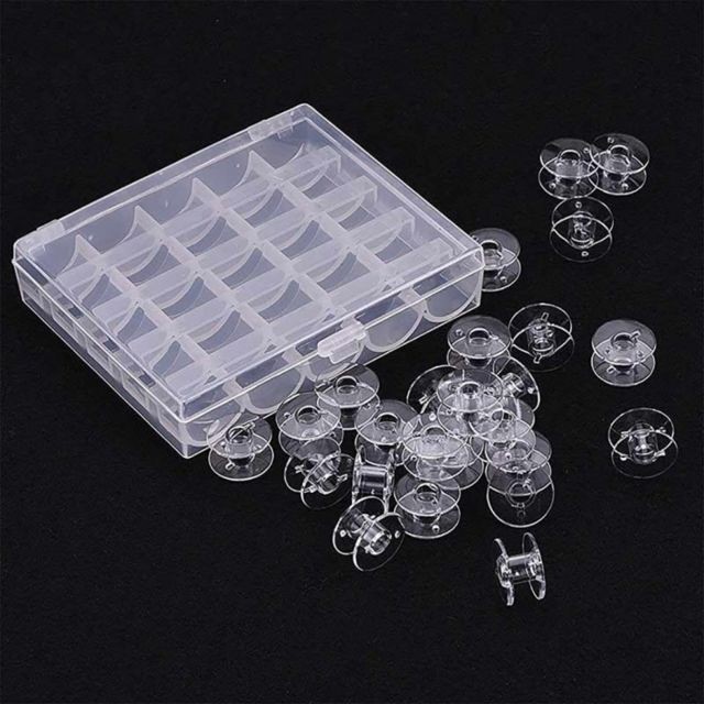 Wewoo Boîte de canette bobine machine à coudre en plastique transparent avec 25 bobines (Transparent)
