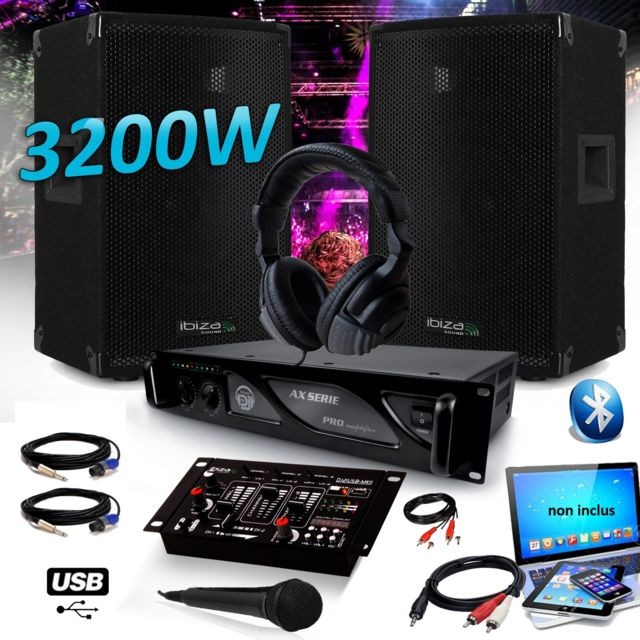My Deejay - Pack DJ SONO SET 3200W Enceintes IBIZA DISCO12 + Amplificateur MyDj 2000W + Table de Mixage DJ21 USB Bluetooth + CASQUE MICRO My Deejay   - My Deejay