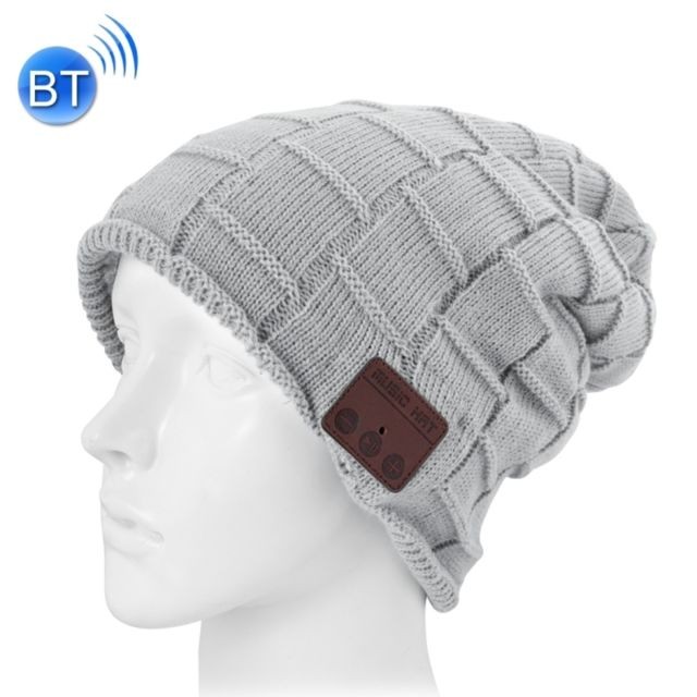 Wewoo - Bonnet Connecté gris pour garçon et fille adultes Carré tricoté texturé casque Bluetooth chaud d'hiver avec micro - Ecouteurs intra-auriculaires Wewoo