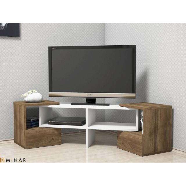 Homemania Meuble TV moderne Fold - 141 x 39 cm - Blanc et marron