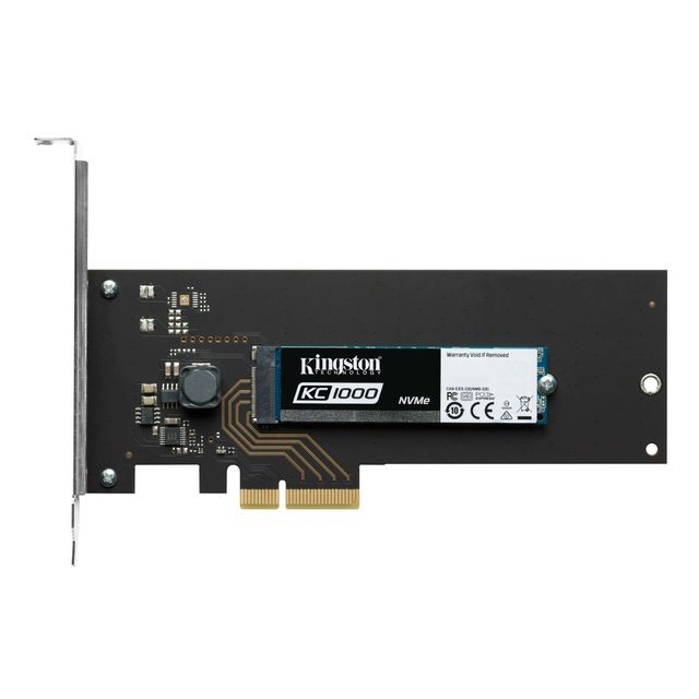 SSD Interne SSD Kingston KC1000 480 Go, NVMe, format M.2 avec carte fille PCIe (HHHL)
