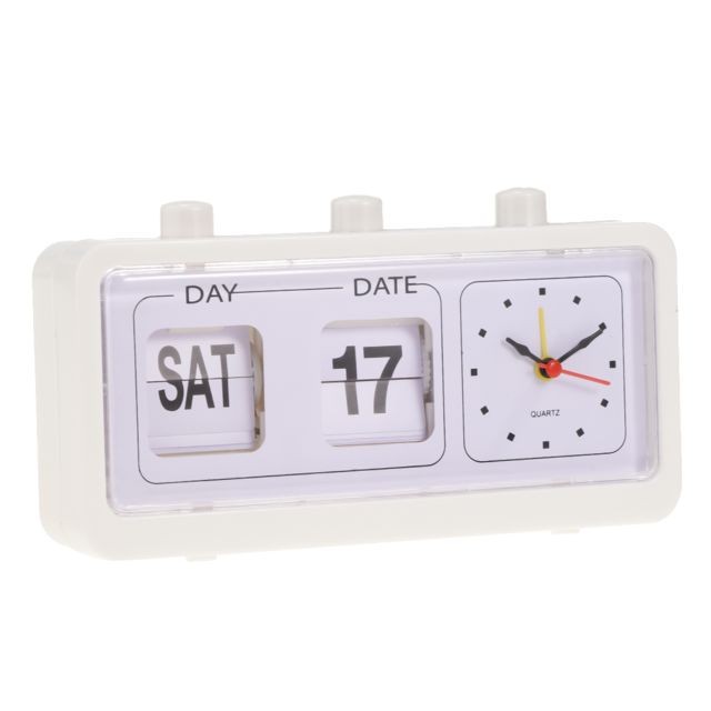 Réveil mode rétro flip clock digtal flip jour date affichage heure horloge blanc