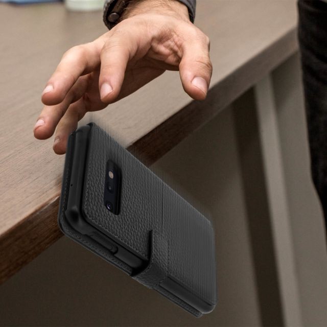 Coque, étui smartphone Housse Samsung Galaxy S10e Clapet Porte cartes Effet texturé Façonnable Noir