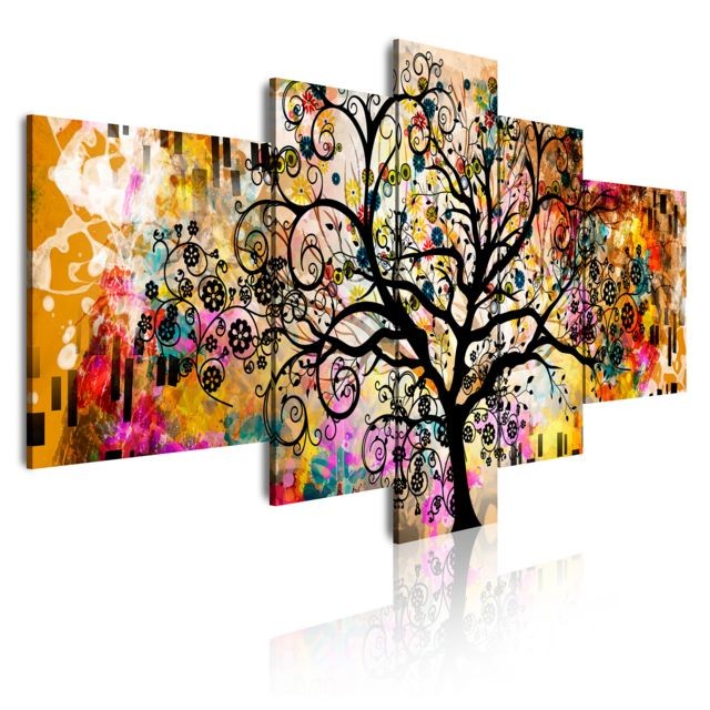 Dekoarte - Dekoarte 429 - Tableau moderne sur toile monté sur cadre en bois 5 pièces , style abstrait Arbre de la vie  Gustav Klimt, 180x85cm - Tableaux, peintures