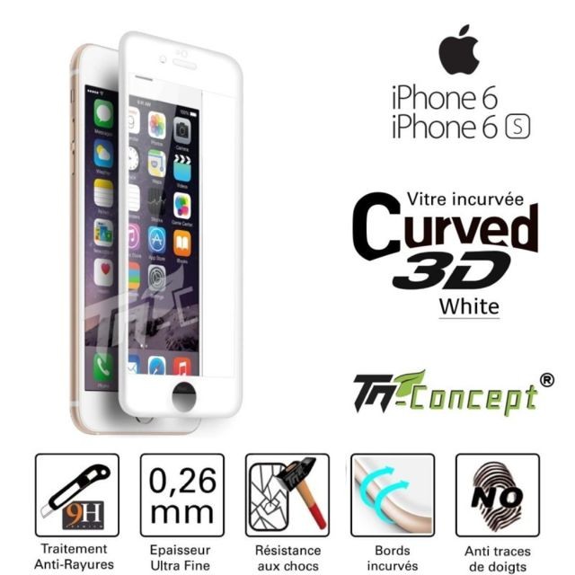 Protection écran smartphone Tm Concept Apple iPhone 6/6S - Vitre de Protection 3D Curved Blanc