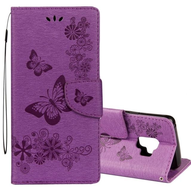 Wewoo - Housse Étui Violet pour Samsung Galaxy S9 Vintage motif floral papillon en relief flip horizontal en cuir avec fente carte et titulaire portefeuille lanière Wewoo  - Accessoire Smartphone