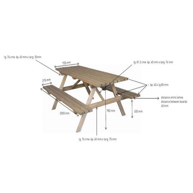 Ensembles tables et chaises TEAM - Table pique-nique - L. 200 cm