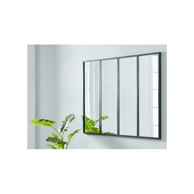 Vente-Unique - Miroir fenêtre atelier style industriel en fer DUDLEY - L. 120 x H. 90 cm - Noir Vente-Unique   - Miroirs