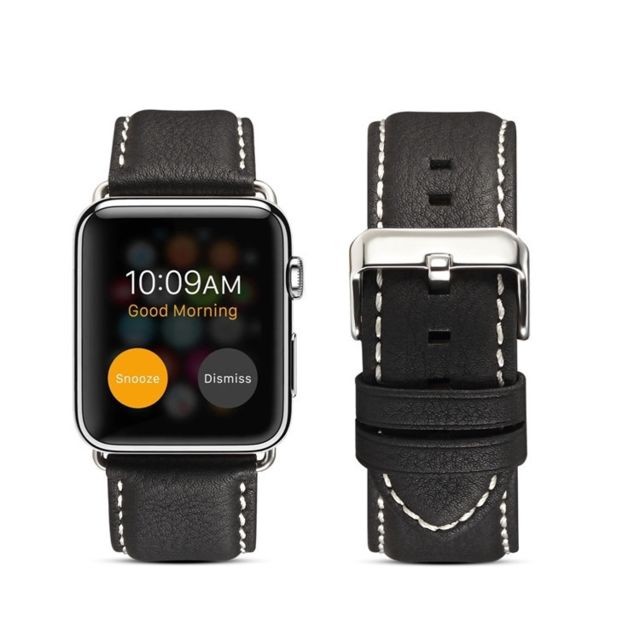 Wewoo - Pour Apple Watch Series 5 & 4 40 mm / 3 & 2 & 1 38 mm Protection de l'environnement Bracelet en cuir véritable noir Wewoo  - Montre et bracelet connectés