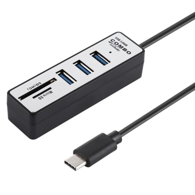 Wewoo - Lecteur de cartes TF / SD 2 en 1 + 3 x ports USB 3.0 au convertisseur de concentrateur USB-C / Type-C, longueur de câble: 26 cm (Noir) - Hub USB et Lecteur de cartes