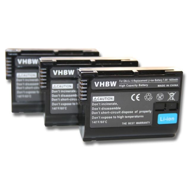 Vhbw - vhbw 3x batterie compatible avec Nikon D500, D600, D610, D7000, D7100, D7200, D750 appareil photo DSLR (1400mAh, 7V, Li-Ion) avec puce d'information Vhbw  - Accessoire Photo et Vidéo