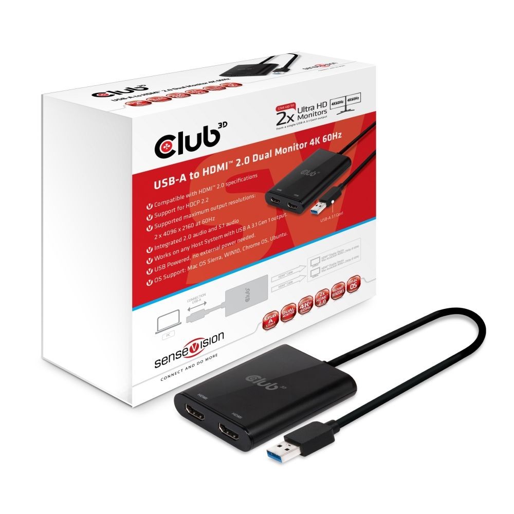 Club 3D CLUB3D USB A to HDMI? 2.0 Dual Monitor 4K 60Hz