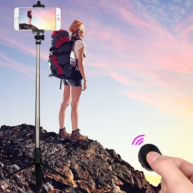 Autres accessoires smartphone Perche Selfie avec Trepied pour MOTOROLA Moto G4 Plus Smartphone Bluetooth Sans Fil Selfie Stick Android IOS Reglable Telecomman (NOIR)