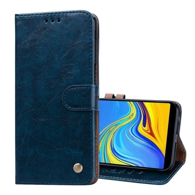 Wewoo - Etui à rabat horizontal en cuir de texture Business Style Oil Wax pour Galaxy J6 +, avec support, logements pour cartes et porte-monnaie (bleu) Wewoo  - Coque, étui smartphone