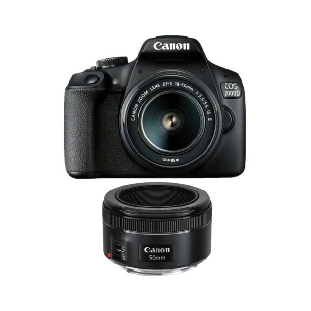 Canon - CANON EOS 2000D Black KIT EF-S 18-55mm F3.5-5.6 IS II + EF 50mm F1.8 STM Canon  - Reflex Grand Public