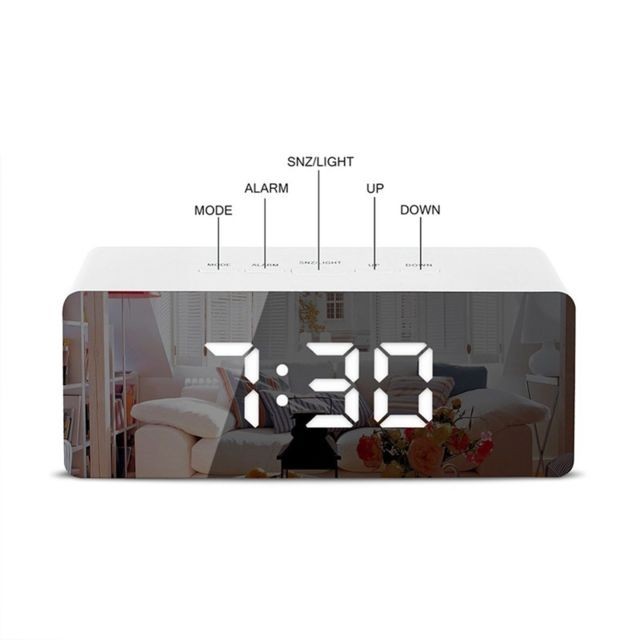 Horloges, pendules Horloge murale Miroir LED Réveil numérique de table Snooze électronique Temps Température Grand écran avec Lumière bleue