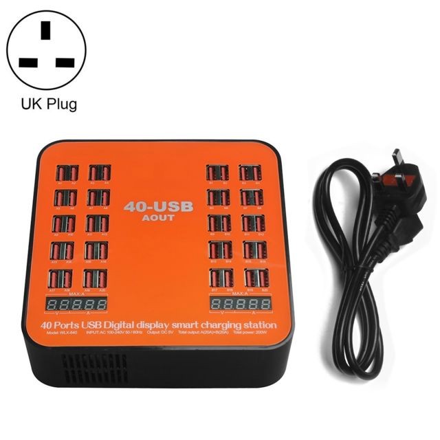 Wewoo - Station de recharge WLX-840 200W 40 ports USB à affichage numérique de charge intelligente AC100-240Vprise anglaise noir + orange Wewoo  - Station d'accueil smartphone
