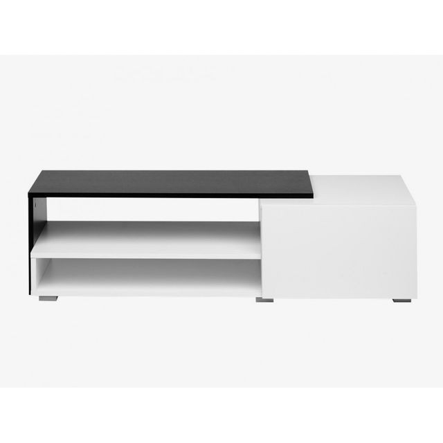 Meubles TV, Hi-Fi Meuble TV ALCIDE - 2 niches & 1 tiroir - Coloris noir et blanc