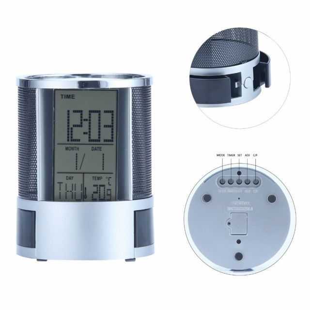 Radio Réveil Horloge Digital Avec Porte-Stylo Calendrier Thermomètre Pour Bureau