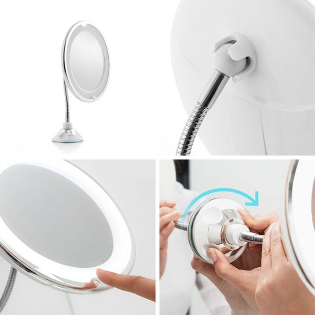 Miroirs Miroir grossissant à LED avec bras flexible et ventouse Cadeau pour Homme