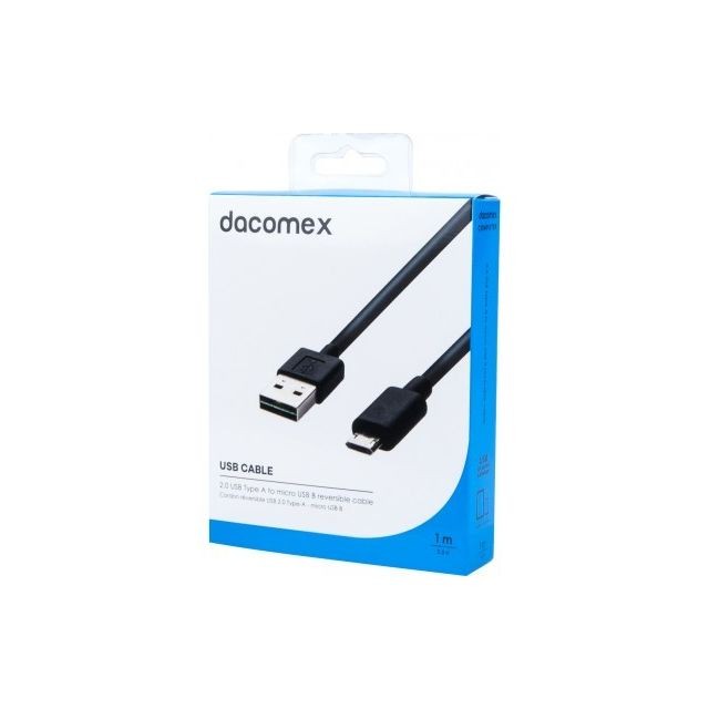 Dacomex - ABI DIFFUSION DACOMEX Cordon réversible USB 2,0 Type-A - micro USB B noir - 1 m Dacomex  - Marchand La boutique du net