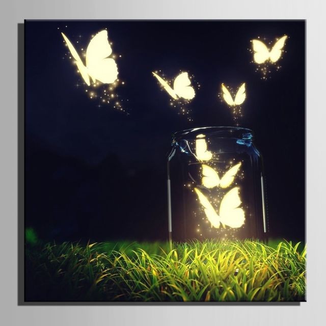 marque generique Encadré en bois encadré toile art impression d'éclairage image papillons décor à la maison