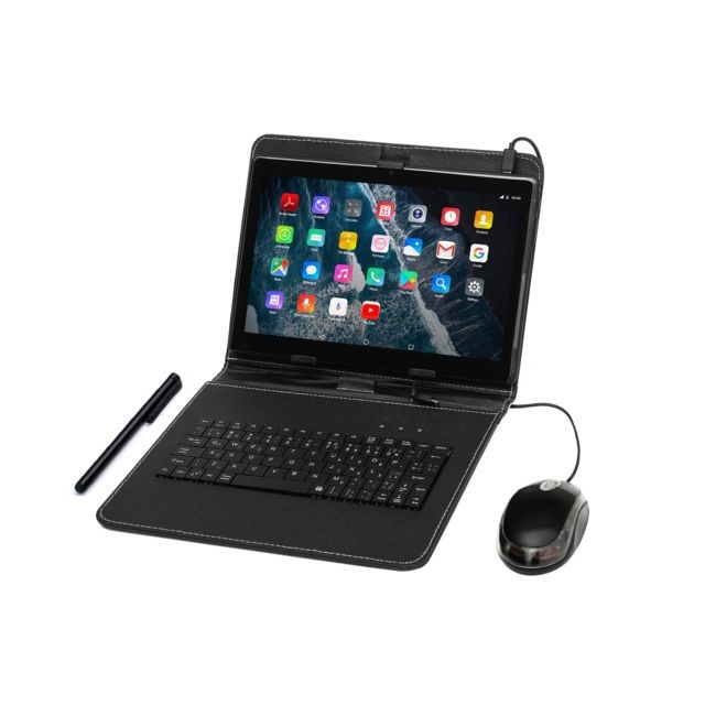 Android - Tablette Tactile Ecran 10 Pouces, Tablet PC avec Clavier (AZERTY) Android Smartphone Débloqué Dual SIM Quad Core Ordinateur Portable,16Go ROM Android   - Tablette Android 10