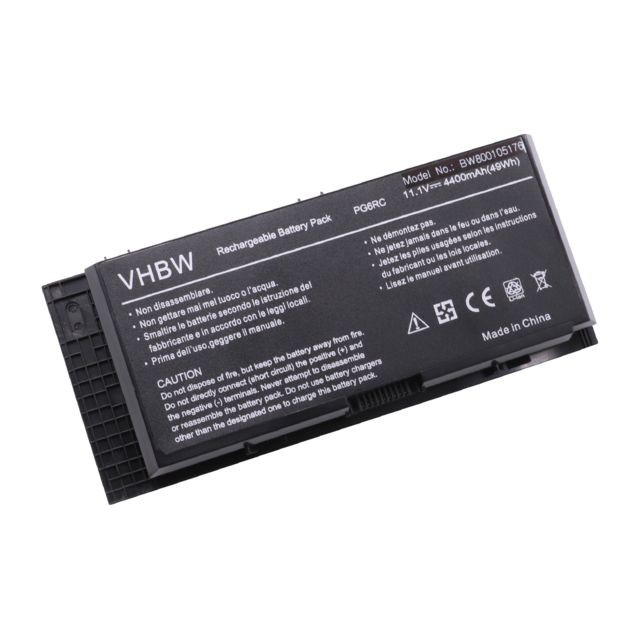 Batterie PC Portable Vhbw vhbw batterie compatible avec Dell Precision M4600, M4700, M4800, M6600, M6700, M6800 laptop (4400mAh, 11.1V, Li-Ion, noir)