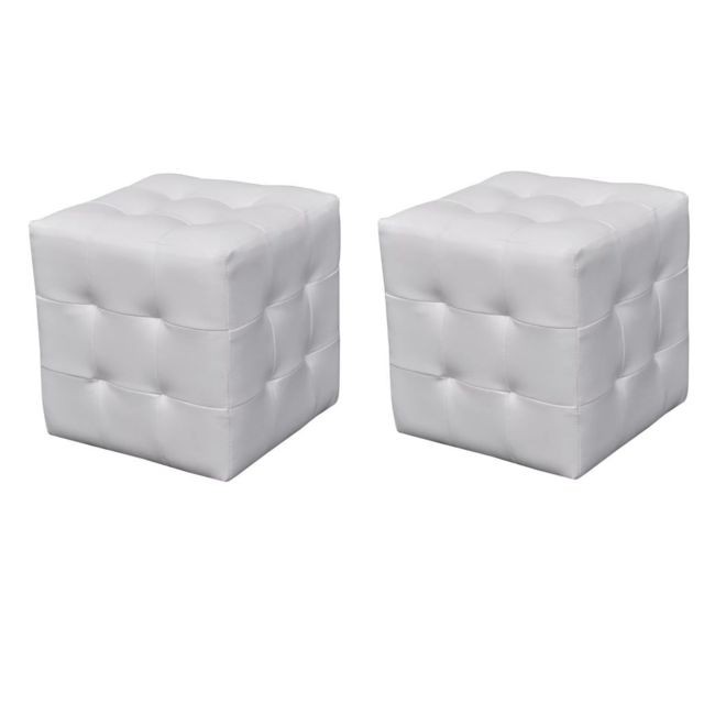 Uco - Pouf cube capitonné blanc (lot de 2) - Chevet