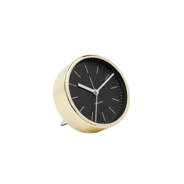 Karlsson - Horloge réveil design en métal Minimal - H. 10 cm - Noir et doré - Karlsson
