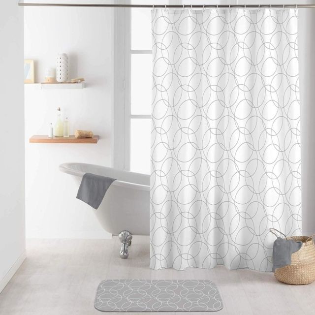 Douceur D'Interieur - Rideau de douche avec crochets imprimé Eltoni - L 200 x l 180 cm - Polyester - Rideaux douche Douceur D'Interieur