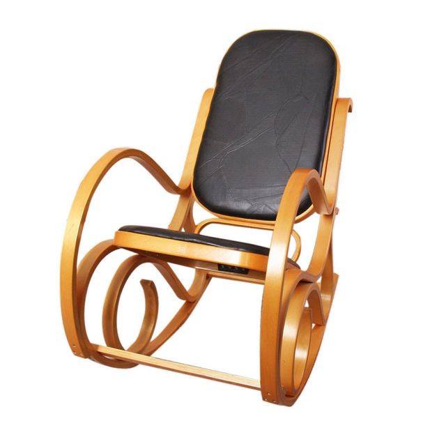 Mendler - Rocking-chair, fauteuil à bascule M41, imitation bois de chêne, assise en cuir Patchwork, noir - Fauteuil à bascule Fauteuils
