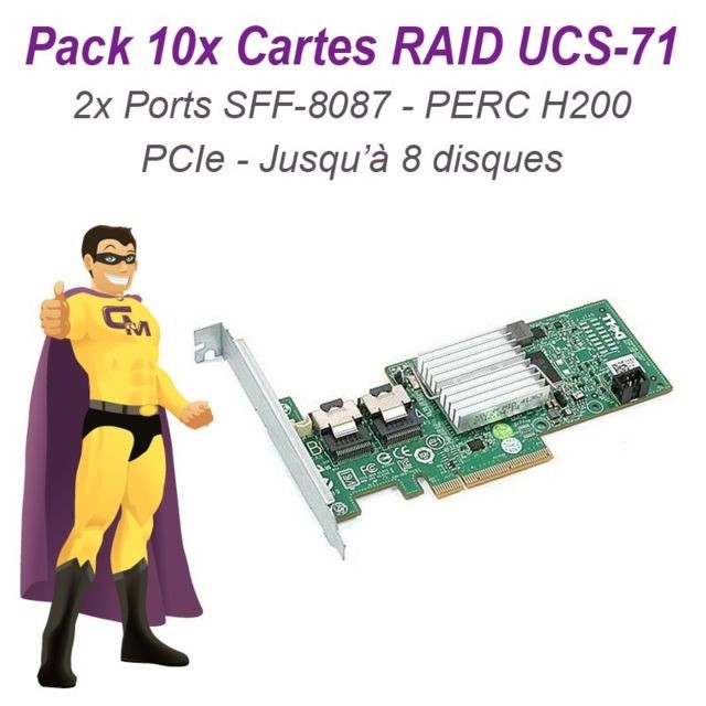 Dell - Lot 10 Cartes Raid Controller PCIe UCS-71 B Sata SAS DELL PERC H200 H216J 047MCV - Réseaux reconditionnés