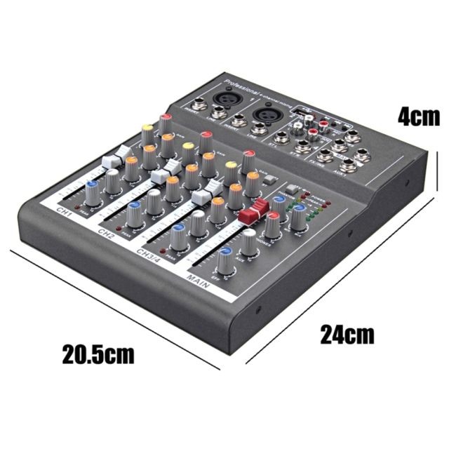 Wewoo Ampli 4 canaux professionnel Karaoke Audio Mixer Amplifier Mini Microphone Console de mixage sonore avec USB 48V Alimentation fantôme