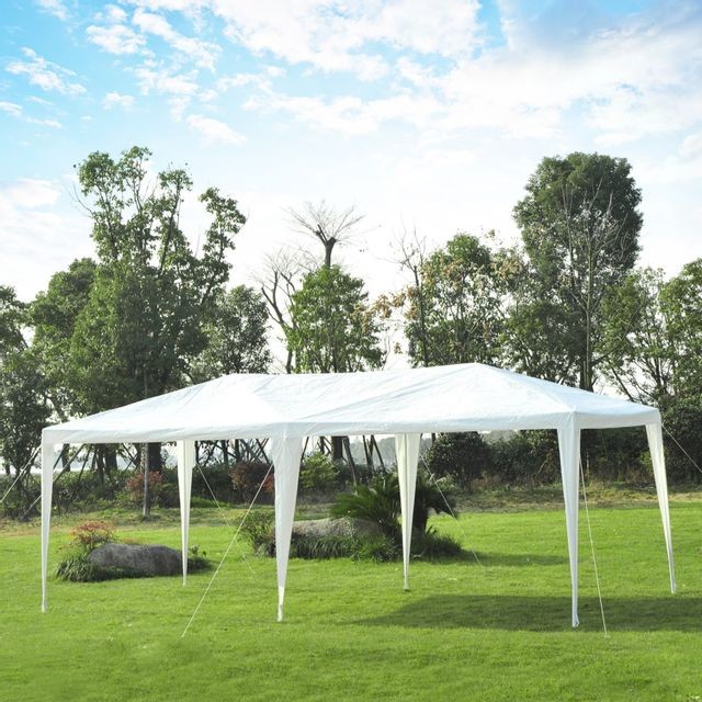 Tentes de réception Tonnelle barnum style colonial imperméable 6 x 3 x 2,55 m 6 moustiquaires blanc et noir