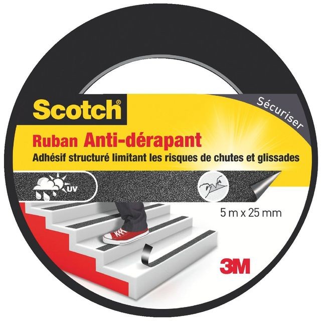 Scotch - Bande antidérapante pour escaliers Scotch L5m l25mm - Produit préparation avant pose