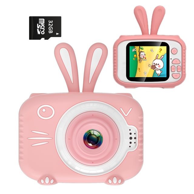 Lamzien - LAMZIEN appareil Photo pour Enfant, Ecran à 2,0 Pouces HD, 20MP/1080P, Dual-Caméras, avec Carte TF 32Go, Coque en Silicone, Rose - Appareil photo enfant
