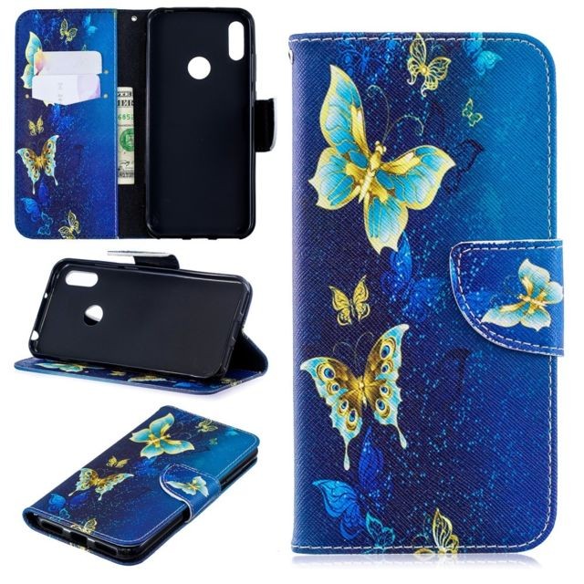 marque generique - Etui en PU impression de motifs papillons bleus pour votre Huawei Y6 (2019)/Y6 Pro (2019)/Y6 Prime (2019) marque generique  - Accessoire Smartphone