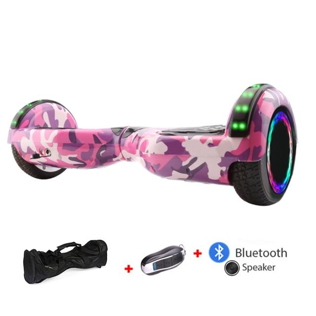 Mac Wheel - 6,5 pouces camouflage rose Hoverboard Gyropod Overboard Smart Scooter + Bluetooth + sac + clé à distance + roue LED - Gyropode