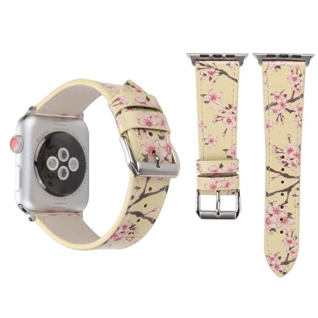 Wewoo - Bande de montre-bracelet en cuir véritable pour Apple Watch Series 3 & 2 & 1 42mm jaune Wewoo  - Objets connectés