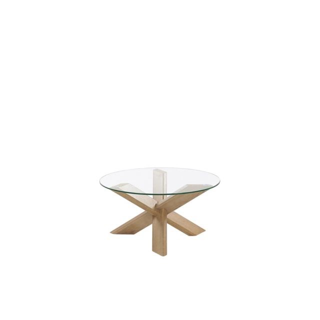 Beliani - Beliani Table basse ronde en verre avec pieds effet bois clair Ø70 VALLEY - marron foncé - Beliani