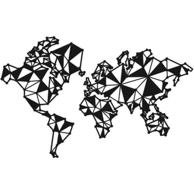 Objets déco Homemania HOMEMANIA Décoration Murale World Map Series - Art Mural - Monde - pour Séjour, Chambre - Noir en Métal, 110 x 1,5 x 70 cm