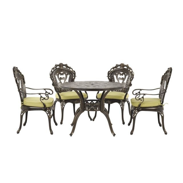 Beliani - Ensemble de repas de jardin marron 4 places avec coussins verts SAPRI Beliani  - Ensemble repas table chaise
