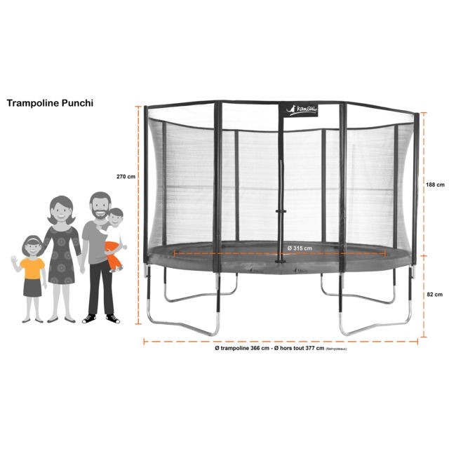 Trampolines Kangui - Trampoline de jardin 365 cm + filet de sécurité + échelle + bâche de protection   PUNCHI Vert 360