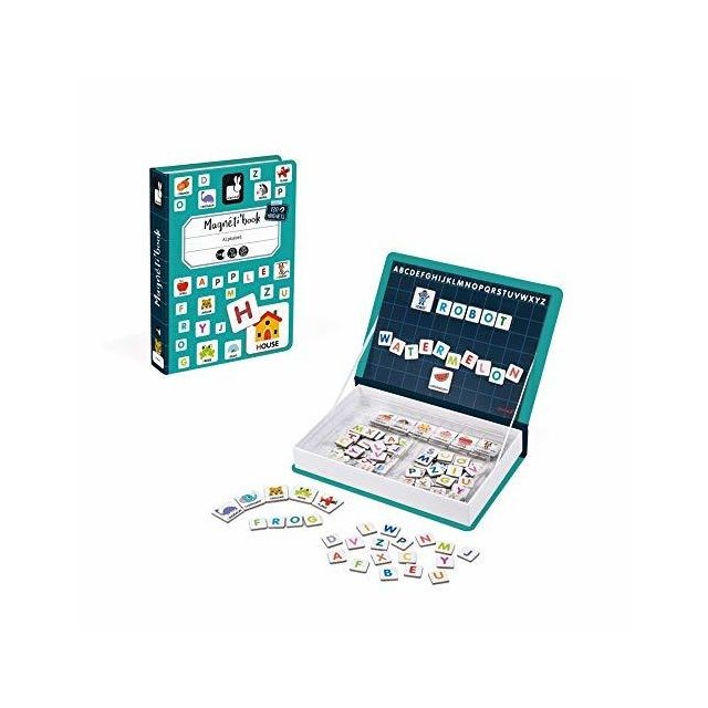 Janod - Janod MagnetiBook 143 pc Magnetic Educational Alphabet Game for Learning to Read and Write - Book Shaped Travel/ Storage Case included - STEM Toy for Ages 3 Janod   - Janod